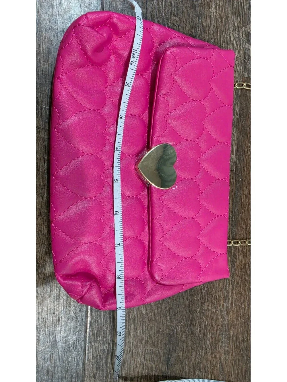 Pink Faux Leather Quilted Heart Pattern Crossbody Bag with Gold Heart Clasp